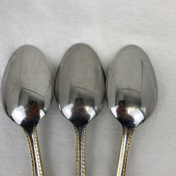 3 Retroneu GOLD ACCENT Chain 7” 18/8 Korea Stainless Dinner Spoon Great Quality - Picture 8 of 12